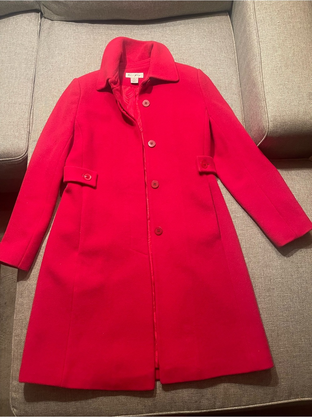 Preston & York 100% Wool Long Red Coat Size 6 Vintage Tailored Overcoat